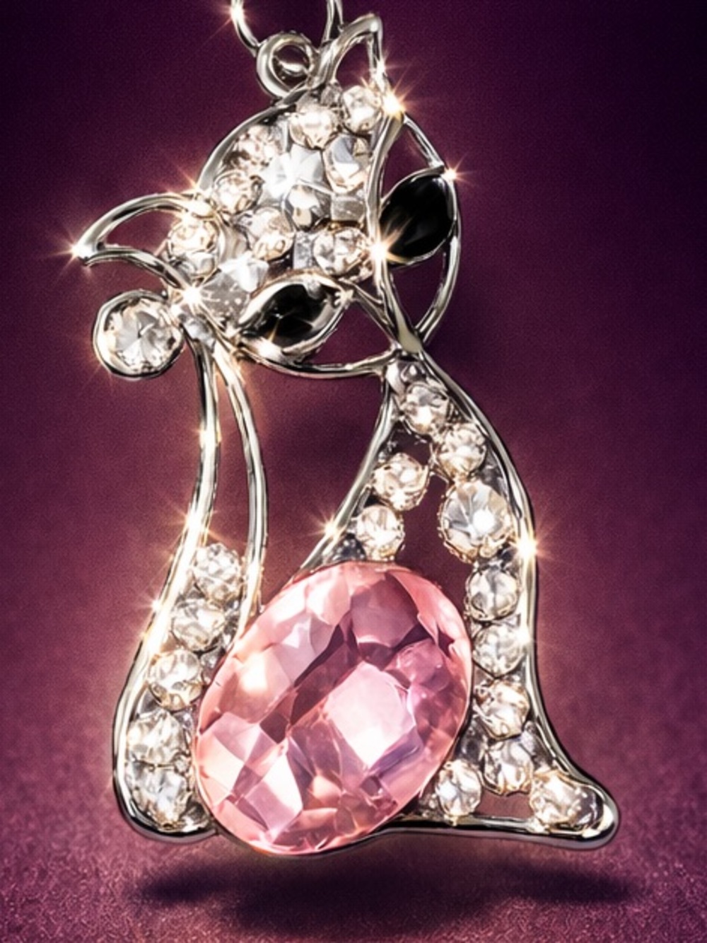 Crystal Rhinestone Cat Keychain Bag Charm Pink Gem Gold Tone Sparkly Cute Gift